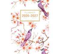 Planner April 2026-2027 March: A5 Weekly and Monthly Notebook Organizer | Exotic Bird on Plumeria Flower Design White