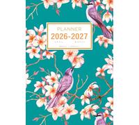 Planner April 2026-2027 March: A5 Weekly and Monthly Notebook Organizer | Exotic Bird on Plumeria Flower Design Teal