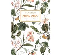 Planner April 2026-2027 March: A5 Weekly and Monthly Notebook Organizer | Watercolor Tropical Plant Flower Design White
