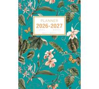 Planner April 2026-2027 March: A5 Weekly and Monthly Notebook Organizer | Watercolor Tropical Plant Flower Design Teal