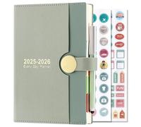 Planner escolar 2025-2026, A5 página por día, desde agosto de 2025 hasta agosto de 2026, planificador diario de 13 meses, planificador de citas con tapa dura y lápiz (verde)