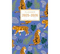 Planner July 2025-2026 June: 6x9 Medium Notebook Organizer with Hourly Time Slots | Tiger Tropical Leaf Design Blue
