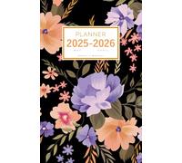Planner May 2025-2026 April: 5x8 Weekly and Monthly Organizer Small | Beautiful Illustrated Flower Design Black