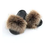 Plano Chanclas Mujer, Verano Moda Bohemias Cómodosandalias Planas Punta Abierta Tacón Ancho Transpirable Confort Goma Zapatillas de Lana (38-39,marrón)