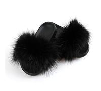 Plano Chanclas Mujer, Verano Moda Bohemias Cómodosandalias Planas Punta Abierta Tacón Ancho Transpirable Confort Goma Zapatillas de Lana (38-39,Negro)