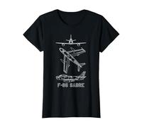 Planos de Aviones estadounidenses F-86 Sabre Sabrejet Camiseta, Mujer, Negro, XS