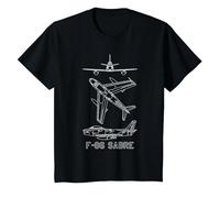 Planos de Aviones estadounidenses F-86 Sabre Sabrejet Camiseta, Niños, Negro, 3 años