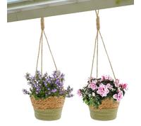 Plant Baskets Indoor - 2 Pieces Rattan Boho Wall Planter for Flower Pots Outdoor Garden Yard Porch Patio Balcony Office | Woven Natural Material with Hanging Rope, Decorative Storage for Orchid