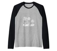 Plant Lady Suculent Line Art Plant Lover Diseño Gráfico Camiseta Manga Raglan