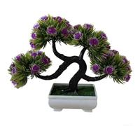 Planta artificial de bonsái de pino con orquídea morada de 20 cm, árbol falso en maceta para decoración del hogar, oficina, escritorio, decoración realista para sala de estar, dormitorio, estudio