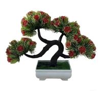 Planta artificial de bonsái de pino con orquídea morada de 20 cm, árbol falso en maceta para decoración del hogar, oficina, escritorio, sala de estar, dormitorio, estudio (rojo brillante)