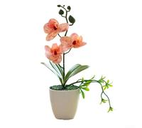 Planta artificial de bonsái Phalaenopsis en maceta, arreglo floral de orquídea falsa de 26 cm en maceta, decoración de seda realista para el hogar, oficina, boda, fiesta, centro de mesa (naranja)