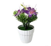 Planta artificial de cerezo con 3 flores en maceta ondulada, flor falsa de 18 cm para decoración del hogar, escritorio de oficina, accesorio de fotografía de boda, rosa (morado)