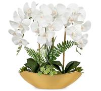 Planta artificial de orquídeas, flores decorativas artificiales, flores artificiales como reales con flores de tacto real en maceta de cerámica, decoración de mesa, decoración de alféizar de ventana