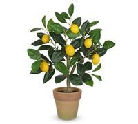 Planta artificial decorativa de limonero, 50 cm, planta de plástico en maceta de barro, plantas artificiales como reales, plantas de interior artificiales con ramita de limón y frutas de limón para