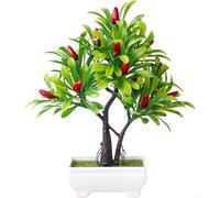 Planta artificial en maceta de estilo botánico con motivos de fresa naranja y pimienta para oficinas modernas en casa y espacios comerciales (H)
