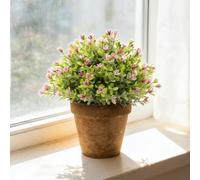 Planta artificial en maceta para decoración del hogar, vegetación de escritorio de 22 cm de alto con maceta, bonsái sintético realista para escritorio de oficina o estante (Lotus)