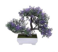 Planta bonsái artificial de pino de tres tenedores para decoración del hogar, follaje realista, plástico, 30 x 22 cm, adorno interior que ahorra espacio (loto rojo)