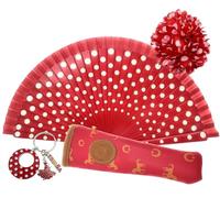 Planta Color Abanico de Lunares Pintados a Mano con Funda Artesanal. Incluye Pinza para el Pelo y Llavero Estilo Flamenco (Mosaicos Rojos FR)