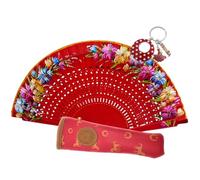 Planta Color Abanico de Madera con Flores Pintadas a Mano. Incluye una Funda Artesanal Hecha en España para Proteger el Abanico. Precioso LLavero Flamenco Incluido. (Pasión Española)