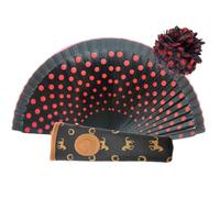 Planta Color Abanico de Madera con Flores Pintadas a Mano. Incluye una Funda para Proteger el Abanico. Pinza de Pelo con Diseño de Flor para Complementar tu estilo (Negro Lunares Rojos)