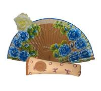 Planta Color Abanico de Madera con Flores Pintadas a Mano. Incluye una Funda para Proteger el Abanico. Pinza de Pelo con Diseño de Flor para Complementar tu estilo (Marrón 2)