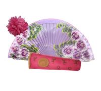 Planta Color Abanico de Madera con Flores Pintadas a Mano. Incluye una Funda para Proteger el Abanico. Pinza de Pelo con Diseño de Flor para Complementar tu estilo (Violeta)