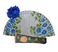 Planta Color Abanico de Madera con Flores Pintadas a Mano. Incluye una Funda para Proteger el Abanico. Pinza de Pelo con Diseño de Flor para Complementar tu estilo (Blanco FV)