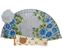 Planta Color Abanico de Madera con Flores Pintadas a Mano. Incluye una Funda para Proteger el Abanico. Pinza de Pelo con Diseño de Flor para Complementar tu estilo (Blanco con Blanco Perla)