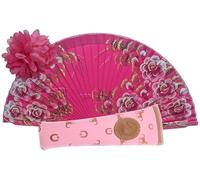 Planta Color Abanico de Madera con Flores Pintadas a Mano. Incluye una Funda para Proteger el Abanico. Pinza de Pelo con Diseño de Flor para Complementar tu estilo (Rosa)