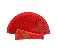 Planta Color Abanico Plegable con Funda para Abanico. Tela Estampada de Algodón sobre Madera. Lunares Pintados. con Llavero de Costumbres Españolas (Rojo Lunares Funda roja)