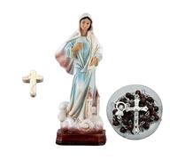 Planta Color Imagen Virgen de Medjugorje y Rosario de la Virgen María y Cruz de Regalo Hecha de Turquesa Blanca