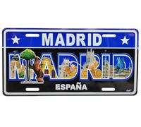 Planta Color Matrícula Decorativa 30x15 cm - Placa Metálica de Pared con Monumentos y Texto “Madrid España” - Diseño moderno para Garaje, Bar, Habitación, Oficina - 4 orificios (Madrid)