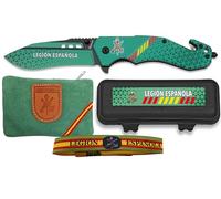 Planta Color Pack Exclusivo Legión Española - Navaja, Monedero de Piel y Pulsera Bordada | Diseño Artesanal y Patriótico | Regalo Ideal para Coleccionistas y Aficionados (Legión 8,5 cm)