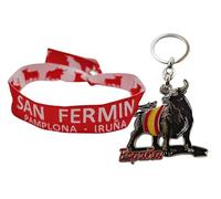 Planta Color Pack Pulsera San Fermín Roja y Llavero de Toro de España - Diseño, Tradición y Pasión Taurina - Ideal para Aficionados y Coleccionistas (Pulseras San Fermín Roja)