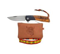 Planta Color Pack Tauromaquia - Navaja + Monedero Artesanal de Piel + Pulsera Bordada | Diseño Exclusivo | Regalo Ideal para Coleccionistas y Aficionados a los Toros (Toro Madera)