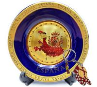 Planta Color Plato Decorativo España con Flamenca y Escudo + Llavero de Metal. Incluye Soporte y Gancho para Colgar. Regalo Ideal para Amantes de España, Viajeros, Coleccionistas y Eventos (Bailaora)