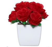 Planta compacta en maceta falsa de rosa lavanda para estante de escritorio o mesa para decoración de oficina en casa con fácil colocación ligera (L)