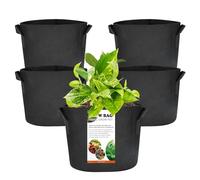 Planta Crecer Bolsas, Huerto Urbano Terraza, Bolsa de Cultivo de Tela No Tejida con Asas Fuertes,para Patatas, Tomates, Fresas y más(5 Piezas，Negro, 3 Galones)