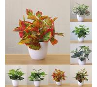Planta de bonsái artificial con follaje de alféizar de ventana en el escritorio, maceta de cerámica estilo pastoral, 22 cm de alto, planta de simulación de decoración retro para oficina o sala de