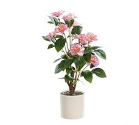 Planta de camelia artificial de 42 cm, flores falsas en maceta para escritorio, decoración del hogar de mantenimiento, adornos de mesa de oficina, planta de plástico estilo bonsái, flores de seda que