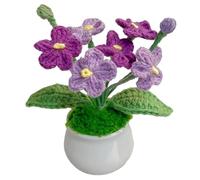 Planta de crochet 4.3x2.3'' Lana No me olvides Flores de crochet con hojas y pistilos Sin mantenimiento Encantadoras flores de imitación de punto Regalo para decoración del hogar Flores de punto Flore