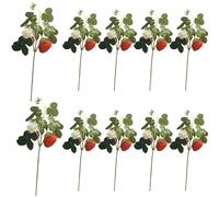 Planta de fresa artificial 10 piezas 10.24in simulación Diy falso fresas con hojas y 2 cabezas decoración de frutas de seda decorativa para restaurante de fiesta de fiesta planta de fresa artificial