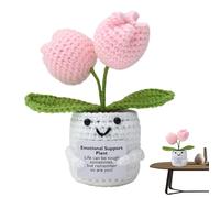 Planta de ganchillo positiva - Muñeco de punto hecho a mano con tarjeta inspiradora, apoyo emocional, decoración de escritorio de flores en maceta, regalo para promover la salud mental | Para Colegio