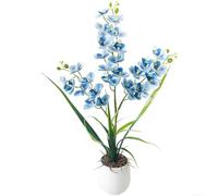 Planta de orquídea artificial con 27 flores, maceta blanca de 21 pulgadas | 27 flores de tela vívidas, altura total de 21 pulgadas, pétalos degradados realistas, no necesita riego, color duradero
