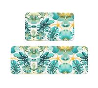 Planta de playa tropical tema impresión amplia cocina Esteras para piso cocina tapetes 2 Sets cómodo pie Mats hogar