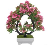 Planta de rosas artificiales, árbol de plástico en forma de corazón en florero, flor bonsái para boda, hogar, mesa, oficina, decoración (C)