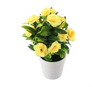 Planta de rosas artificiales en maceta, flor de seda realista con tallo de plástico, 18 x 25 cm, piña estilo bonsái para decoración del hogar, oficina y jardín (rojo)