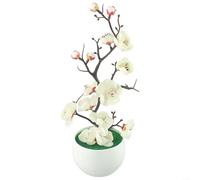 Planta de simulación realista de bonsái de flor de ciruelo, perfecta para librerías y cafeterías (blanco)