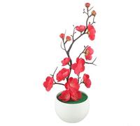 Planta de simulación realista de bonsái de flor de ciruelo, perfecta para patios delanteros y jardines (rojo rosa)